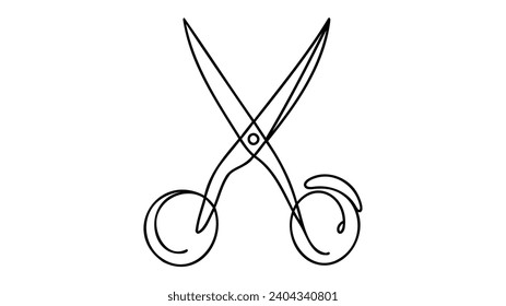 Scissors one-line art, hand drawn continuous contour. Shears, drawing single line style, minimalist design. Editable stroke. Isolated. Vector illustration