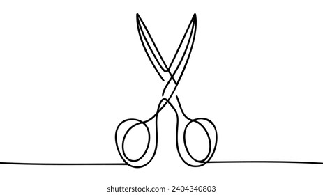 Scissors one-line art, hand drawn continuous contour. Shears, drawing single line style, minimalist design. Editable stroke. Isolated. Vector illustration