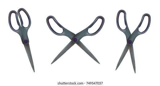 Scissors open and closed, on a white background. Isolated vector illustration 