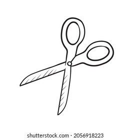 The scissors are open. Vector illustration in sketch style.Free hand drawn