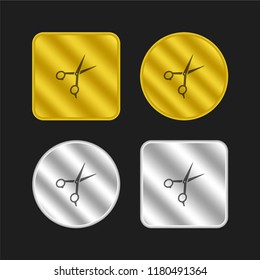 Scissors opened tool gold and silver metallic coin logo icon design