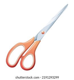 Scissors with orange handles on a white background. School, office tool, creative profession, hobby. vector icon