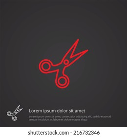 scissors outline thin symbol, red on dark background, logo editable, creative template 