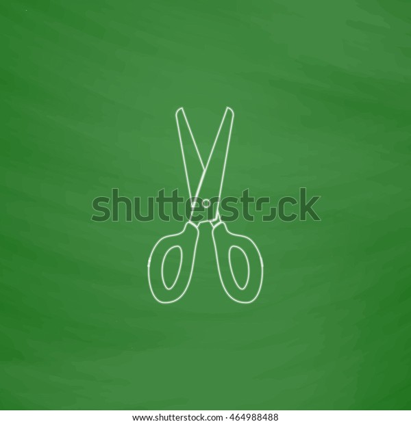 Scissors Outline vector icon.\
Imitation draw with white chalk on green chalkboard. Flat Pictogram\
and School board background. Illustration\
symbol