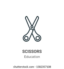 Scissors outline vector icon. Thin line black scissors icon, flat vector simple element illustration from editable education concept isolated on white background