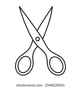 Scissors Outline Vector Illustration. A black and white vector illustration of a pair of scissors. The design features sharp, open blades and ergonomic handles with oval-shaped loops.