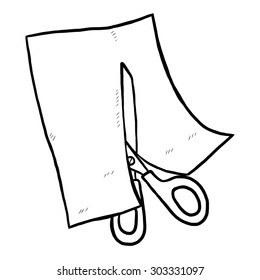 scissors and paper / cartoon vector and illustration, black and white, hand drawn, sketch style, isolated on white background.