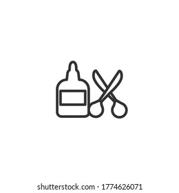 scissors with paper glue isolated line icon for web and mobile