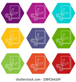 Scissors paper icons 9 set coloful isolated on white for web