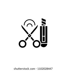 Scissors paper knife black icon concept. Scissors paper knife flat vector symbol, sign, illustration.