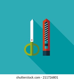 Scissors and paper knife flat icon with long shadow,eps10