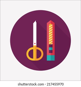 Scissors and paper knife flat icon with long shadow,eps10