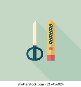 Scissors and paper knife flat icon with long shadow,eps10