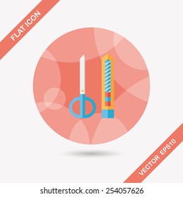 Scissors and paper knife flat icon with long shadow,eps10