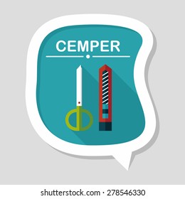 Scissors and paper knife flat icon with long shadow,eps10