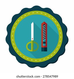 Scissors and paper knife flat icon with long shadow,eps10