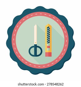 Scissors and paper knife flat icon with long shadow,eps10
