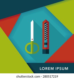 Scissors and paper knife flat icon with long shadow,eps10