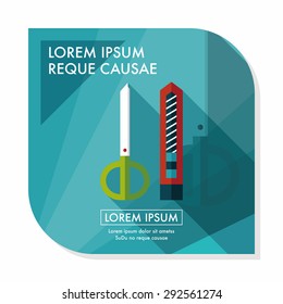 Scissors and paper knife flat icon with long shadow,eps10