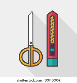 Scissors and paper knife flat icon with long shadow, eps10