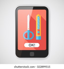 Scissors and paper knife flat icon with long shadow,eps10