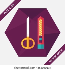 Scissors and paper knife flat icon with long shadow,eps10