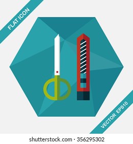 Scissors and paper knife flat icon with long shadow,eps10