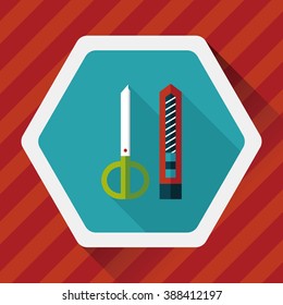 Scissors and paper knife flat icon with long shadow,eps10