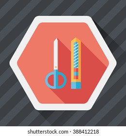 Scissors and paper knife flat icon with long shadow,eps10