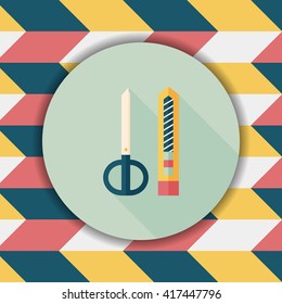 Scissors and paper knife flat icon with long shadow,eps10