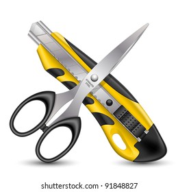 Scissors and paper knife. Vector illustration
