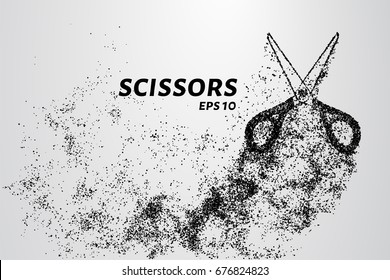 The scissors of the particles. The scissors consists of small circles and dots. Vector illustration.