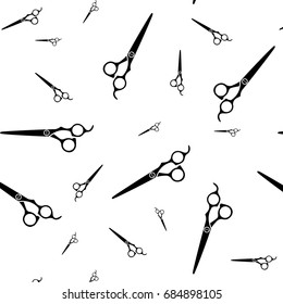 Scissors pattern seamless in simple style vector illustration. Barbershop and beauty salon background. Hairdresser black scissors on white background