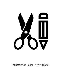 Scissors with pencil icon - Black