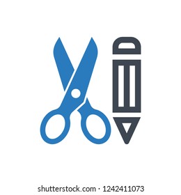 Scissors with pencil icon - Blue