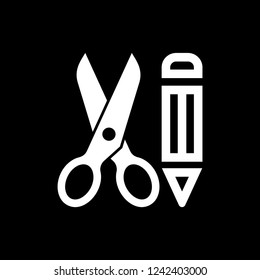 Scissors with pencil icon - White