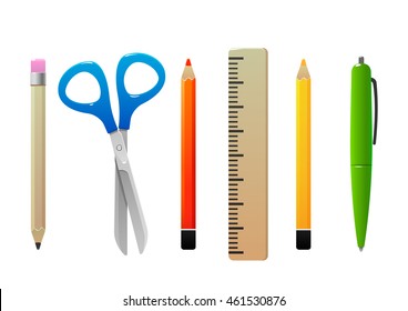 scissors pencil line pen for school isolated