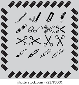 scissors, pens and pencils vector icon