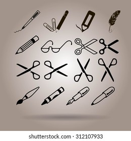 scissors, pens and pencils.vector icon