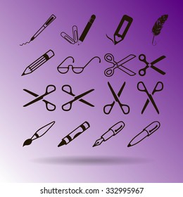 scissors, pens and pencils.vector icon