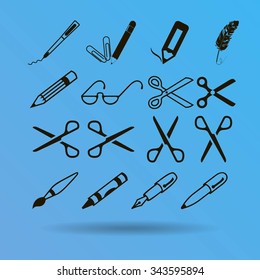 scissors, pens and pencils.vector icon