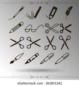 scissors, pens and pencils.vector icon