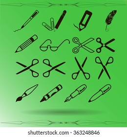 scissors, pens and pencils.vector icon