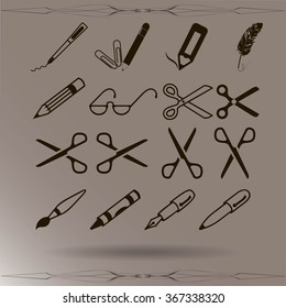scissors, pens and pencils.vector icon