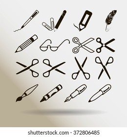 scissors, pens and pencils.vector icon