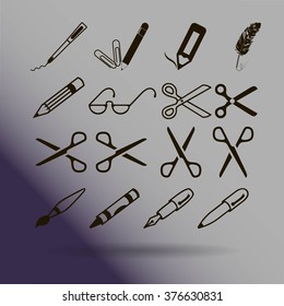 scissors, pens and pencils.vector icon