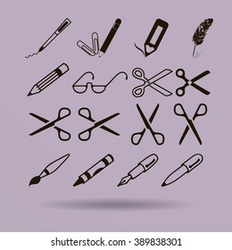 scissors, pens and pencils.vector icon