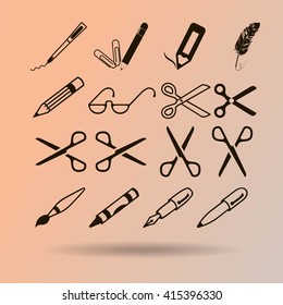 scissors, pens and pencils.vector icon