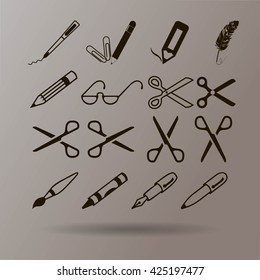 scissors, pens and pencils.vector icon