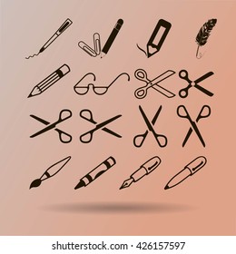 scissors, pens and pencils.vector icon